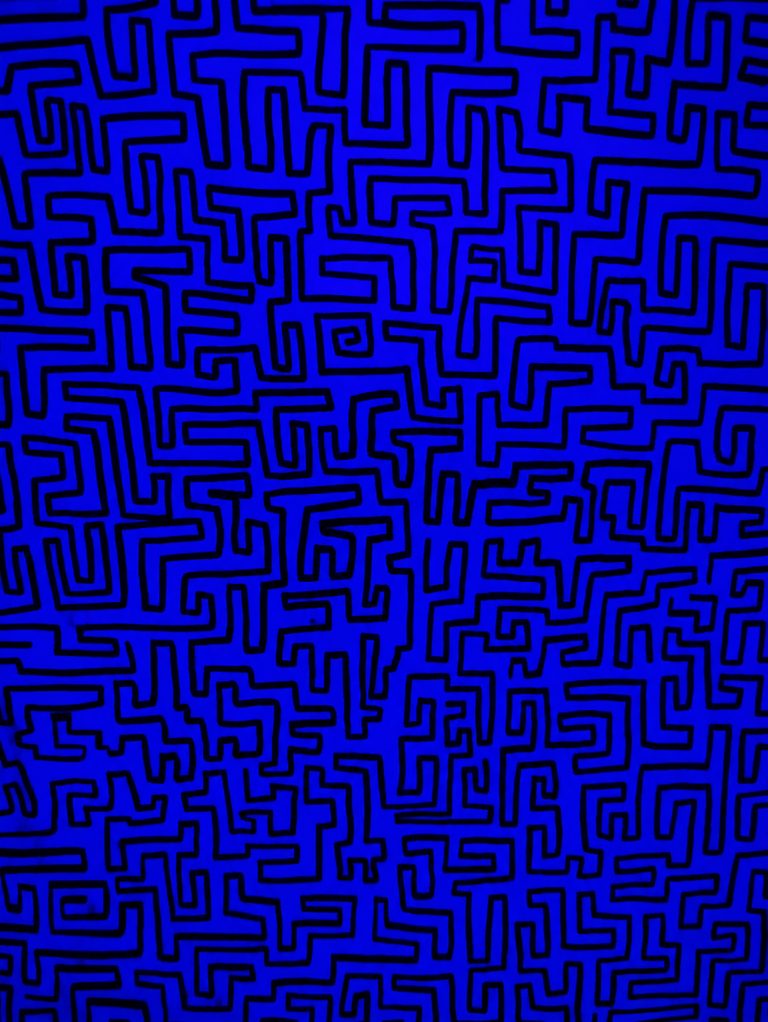 Décor labyrinthe bleu - signature graphique GAMEDOOR·41 escape game Caen Mondeville